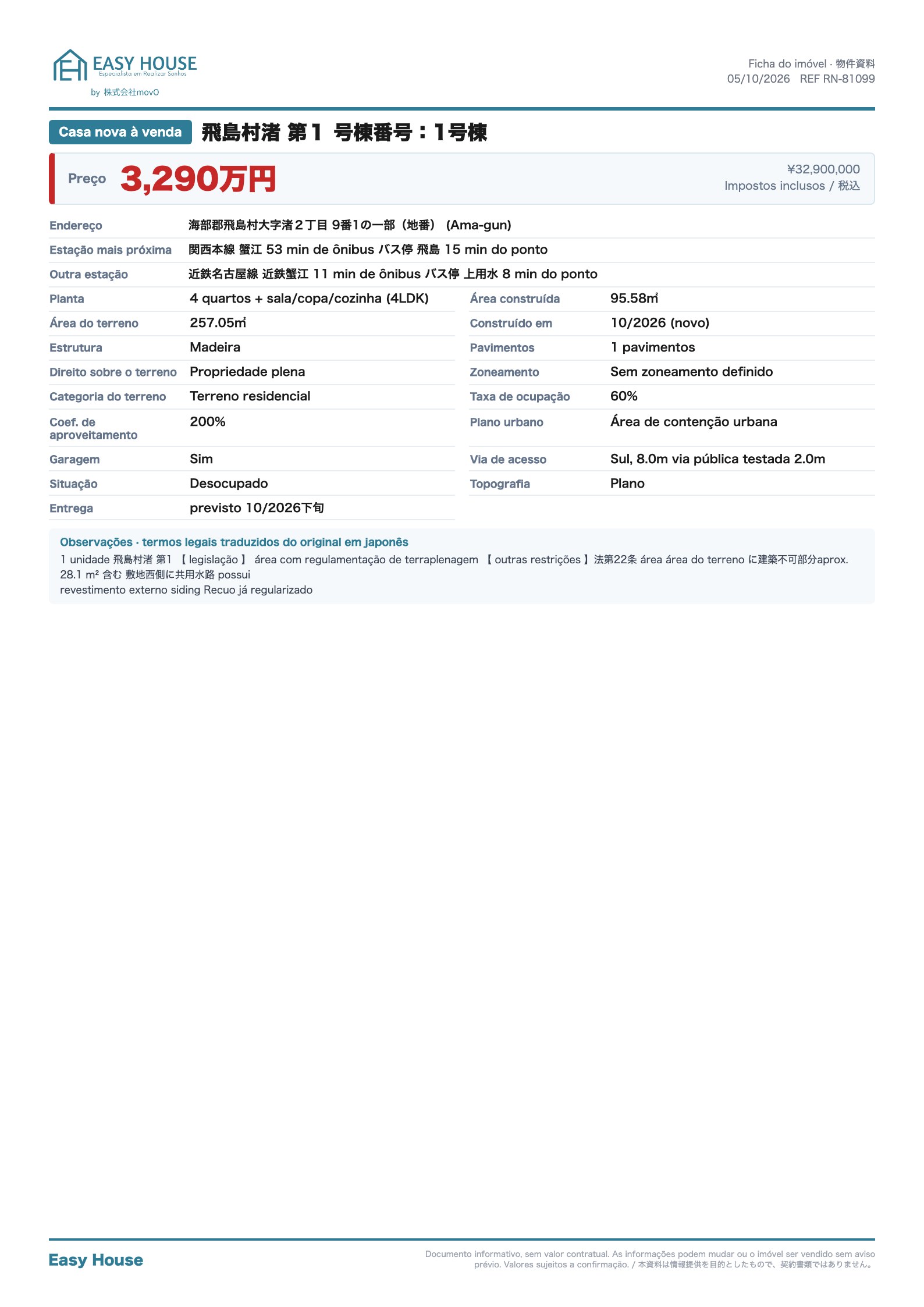 Ficha do imóvel EH-9881099 (o anúncio não libera as fotos para o site)